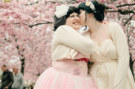 Sweet Pink Lesbian Wedding With A Diy Pink Wedding Dress