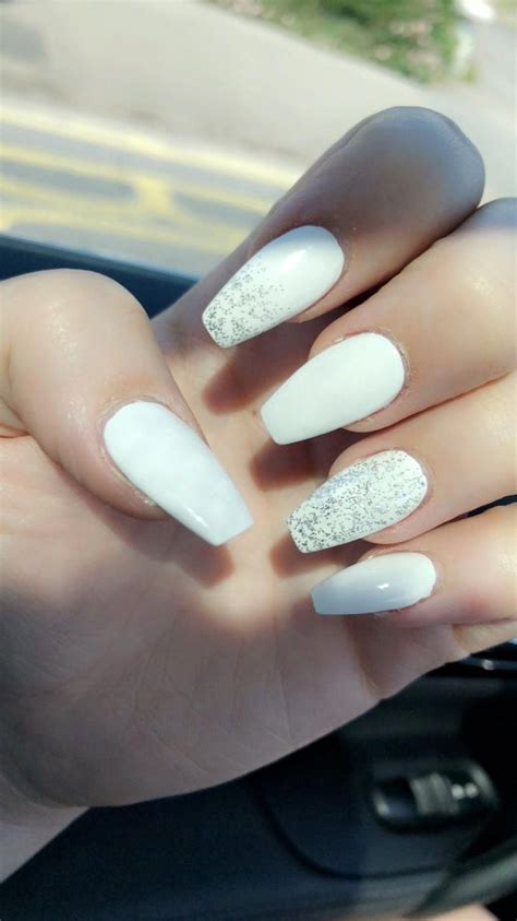 white  silver glitter coffin acrylic nails fakenails glitter nails acrylic christmas
