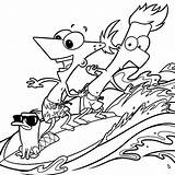 Ferb Phineas Colorear Surfs Desenho Kleurplaten Surfing Perry Spoonful sketch template