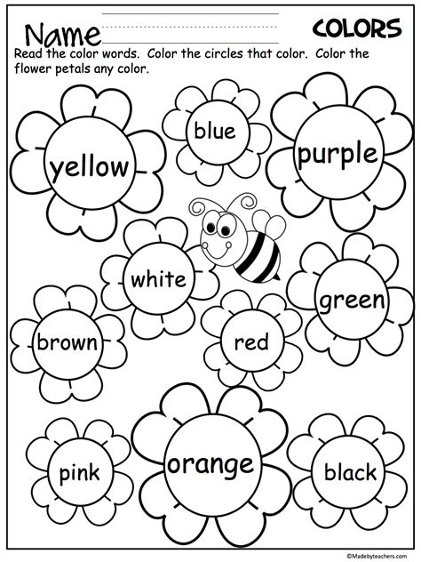 flower color words worksheet   teachers