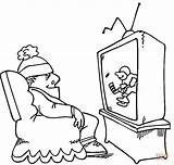 Tv Coloring Pages Hockey Watching Baby Drawing Show First Color Printable Print sketch template