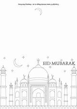 Eid Mubarak Card Colouring Cards Coloring Ramadan Pages Crafts Template Al Festival Greeting Fitr Printables Kids Muslim Happy Mosque Greetings sketch template