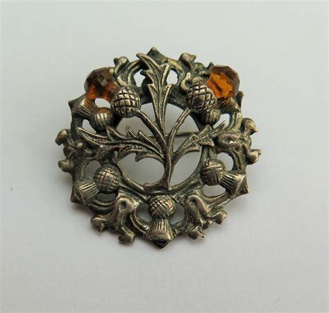 antique vintage silver scottish celtic thistle brooch  cairgorm