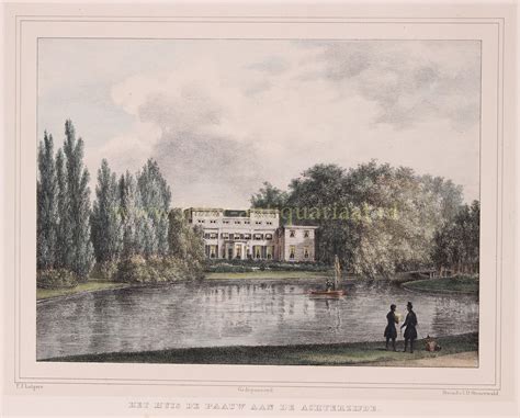 oude antieke lithografie huize de pauw wassenaar  eeuw