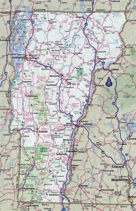 laminated map large detailed roads  highways map  vermont state