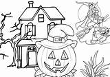 Coloring Pages Witches Flying Pumpkins Halloween Tsgos sketch template