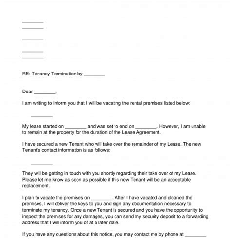 sample letter  lease termination  tenant  landlord