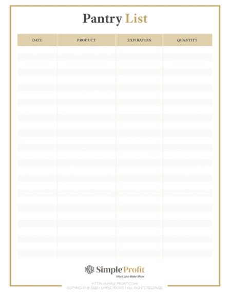 printable pantry list template master inventory   organized