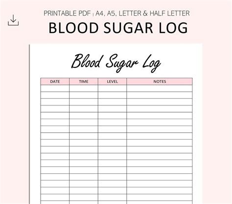 blood sugar log printable blood sugar reading tracker etsy canada