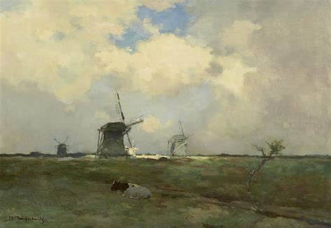 jan hendrik weissenbruch paintings prev  sale windmills   polder landscape