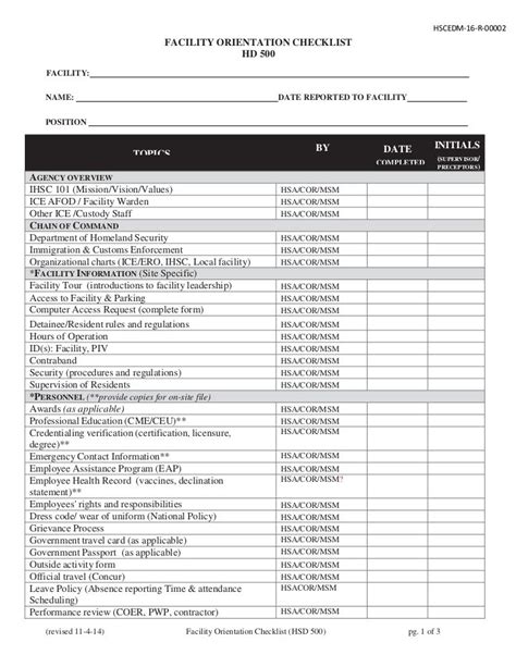 orientation checklists