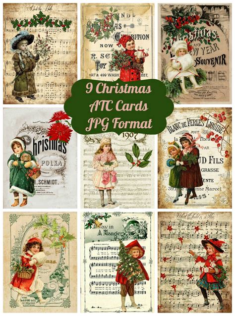 vintage christmas ephemera atc cards  collage sheet art images  scrapbook attic studio