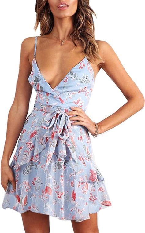 angashion women s v neck spaghetti straps floral print mini