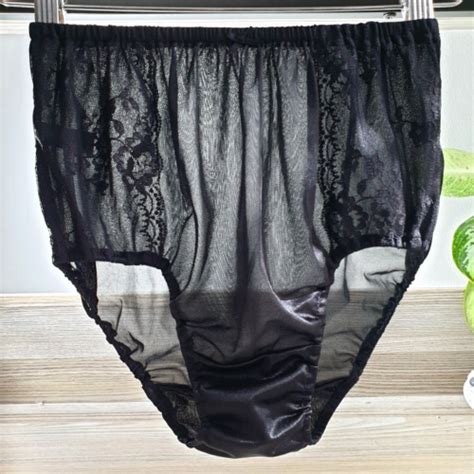 Vintage Sheer Panties Black Bikini Granny Nylon Lace … Gem