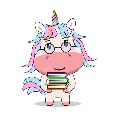 simpatico cartone animato unicorno che trasporta  libro unicorno