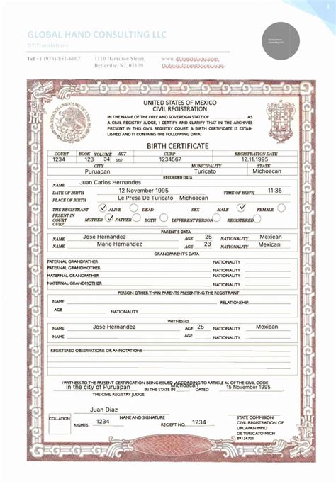 explore    mexican birth certificate translation template