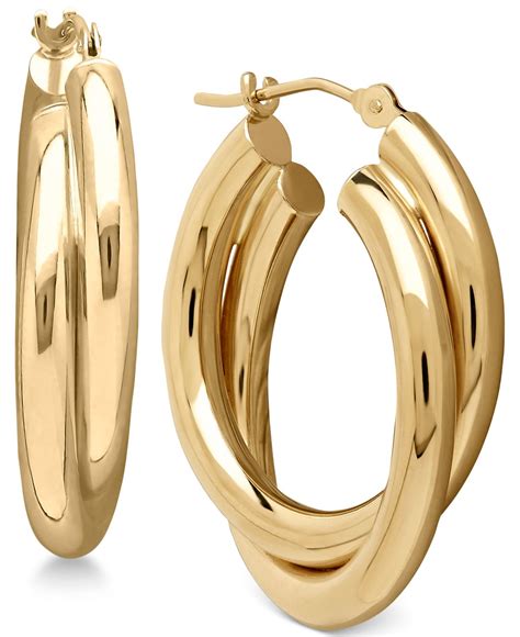 macys double overlapped hoop earrings   gold  gold yellow gold lyst