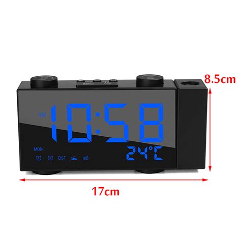 led time projection dual alarm timing date clock snooze fm radio usb charging