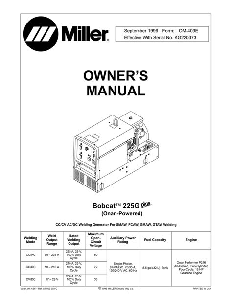 miller electric bobcat  owners manual manualzz