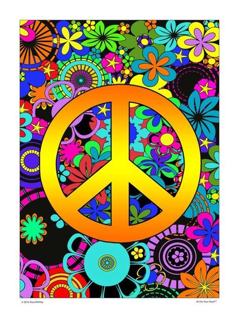 1970s 1960s Retro Hippie Inspired Peace Sign Black Light