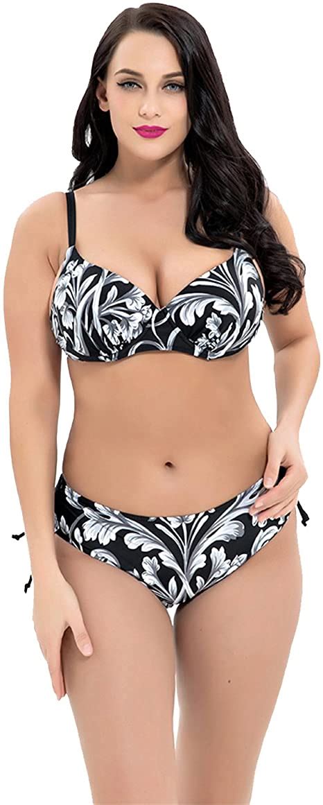 Plus Size Pleated Push Up Two Piece Swimsuit Wf Shopping