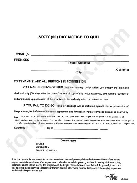 day notice  vacate california template