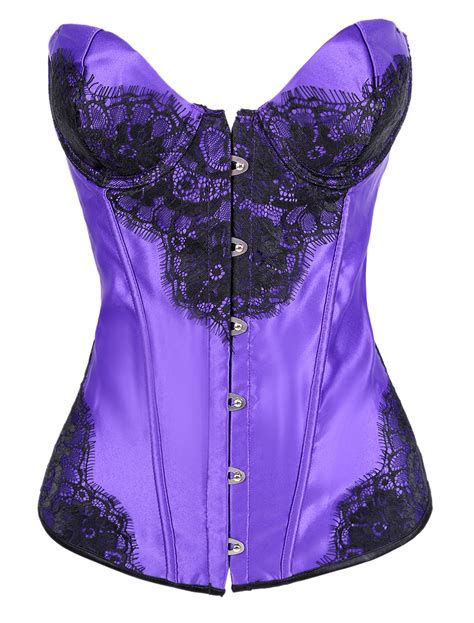 sexy purple front button satin women‘s overbust corsets