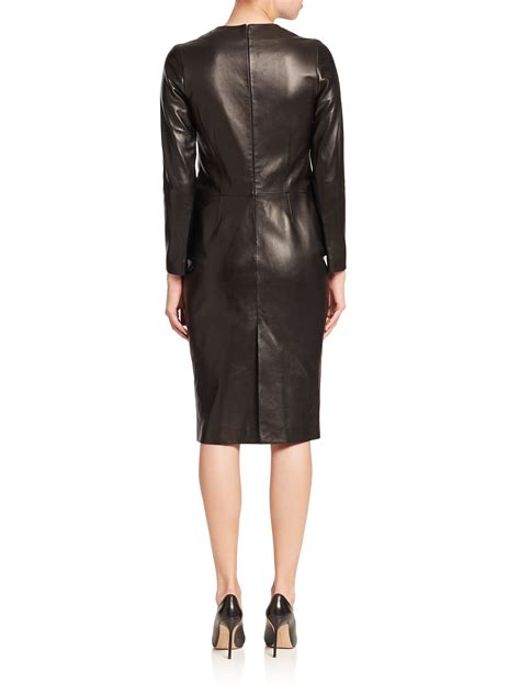 Lyst La Prestic Ouiston Parfaite Long Sleeve Leather Dress In Black