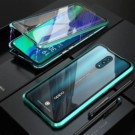 luxury magnetic metal bumpercase  oppo reno cover  transparent double sided glass full