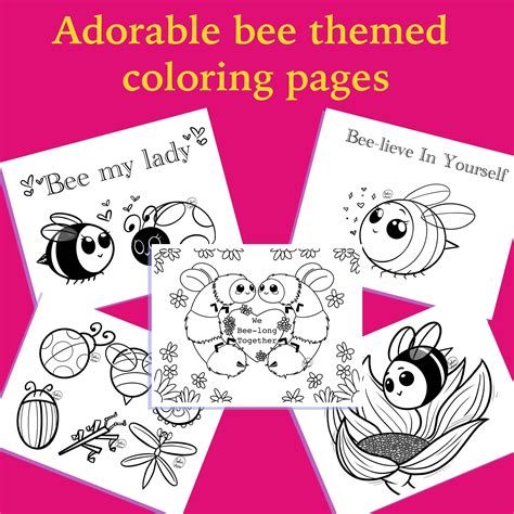 bee themed valentines day coloring pages instant etsy