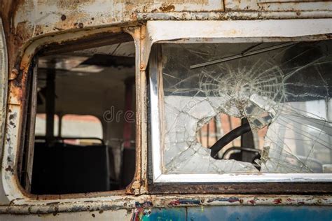 broken front window   bus stock image image  abandoned accident