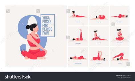 yoga poses period pain young woman stock vector royalty