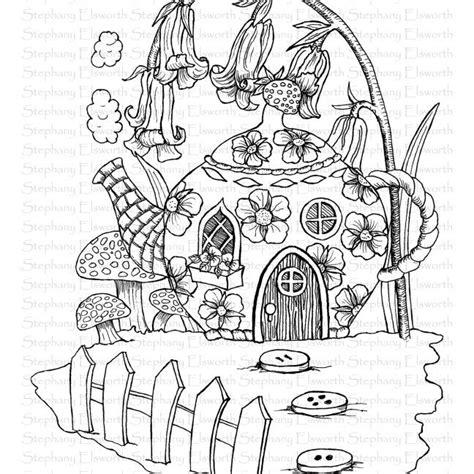 flowerpot fairy house printable instant  coloring page fairy