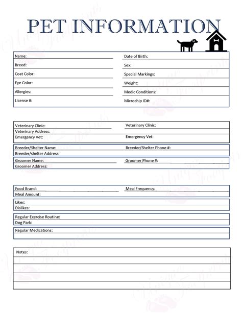 pet information sheet dog care sheet dogcare business dog etsy espana