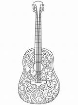 Mandala Coloriage Chitarra Musicale Vettore Strumento Adulti Instrument Adults sketch template