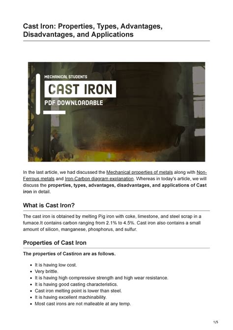 cast iron properties types advantages disadvantages  applications