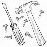 Tools Hammer Screwdriver Sketch Construction Drawing Illustration Tool Nails Nail Vector Improvement Stock Tattoo Doodle Clip Drawings Clipart Depositphotos Woodworking sketch template