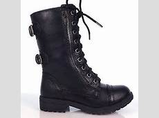 DOME2 Black Children Lace Up Military Combat Boots Young Girl Kids