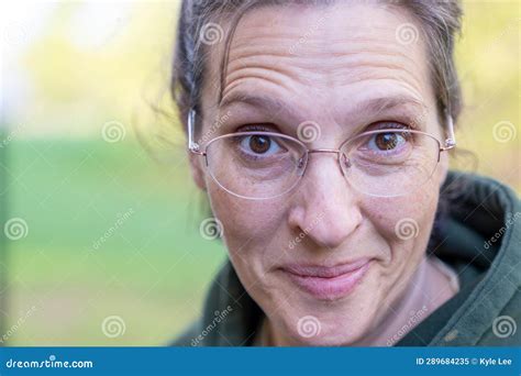 51 Year Old Woman In A Green Hoodie Stock Image Image Of Fashion