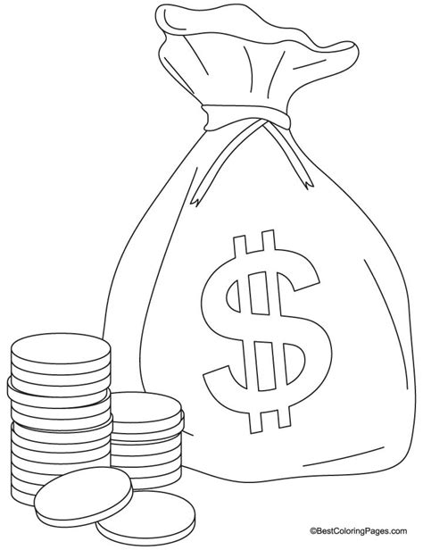 bag  coins coloring pages    bag  coins coloring