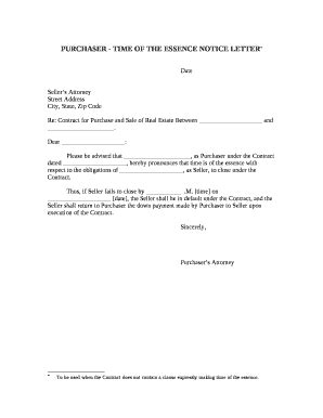 purchaser time   essence notice letter  template pdffiller