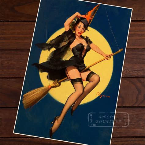 Sexy Witch Pin Up Girl Pop Art Map Poster Classic Vintage