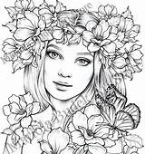 Coloring Pages Spring Lady Mariola Budek Premium Printable Adult Colouring Etsy Fairy Coloriage Grayscale Book Print Dessin Colorier Faces Books sketch template