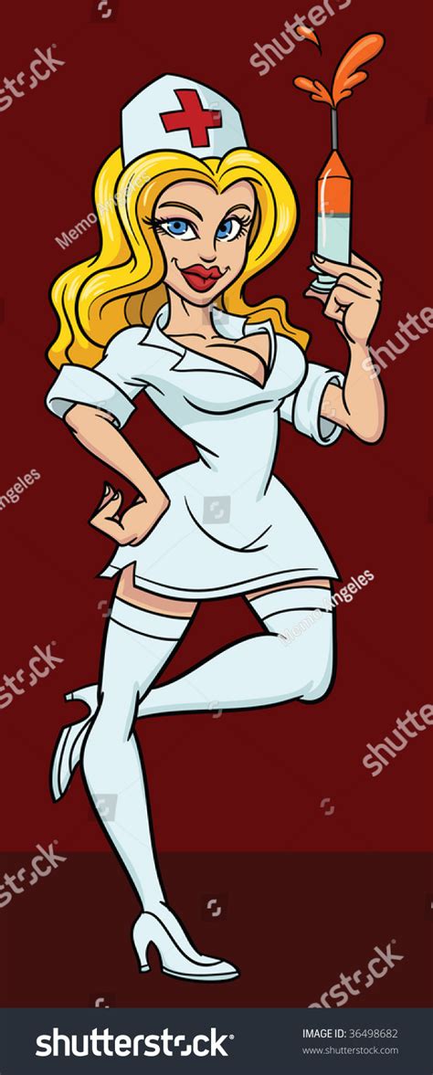 Sexy Cartoon Nurse With Syringe Character And Background On Separate