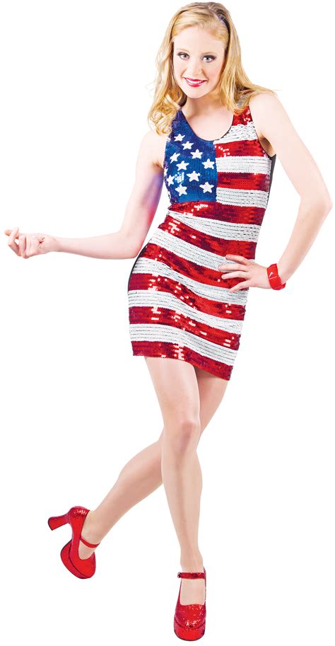 Sequin Usa Flag Ladies Fancy Dress American Carnival Festival Womens