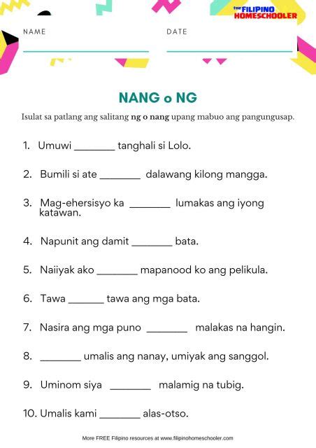 nang o ng free filipino worksheets — the filipino homeschooler
