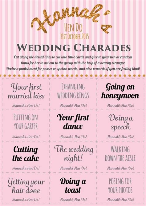 Personalised Hen Party Game Wedding Charades Printable Hen Hen Games