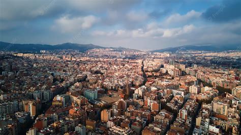 photo aerial drone view  barcelona spain
