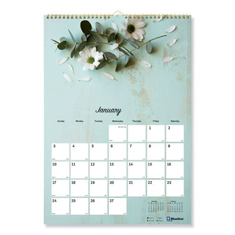 blueline  month  page twin wirebound wall calendar floral