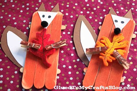 craft stick leaf holding fox kid craft